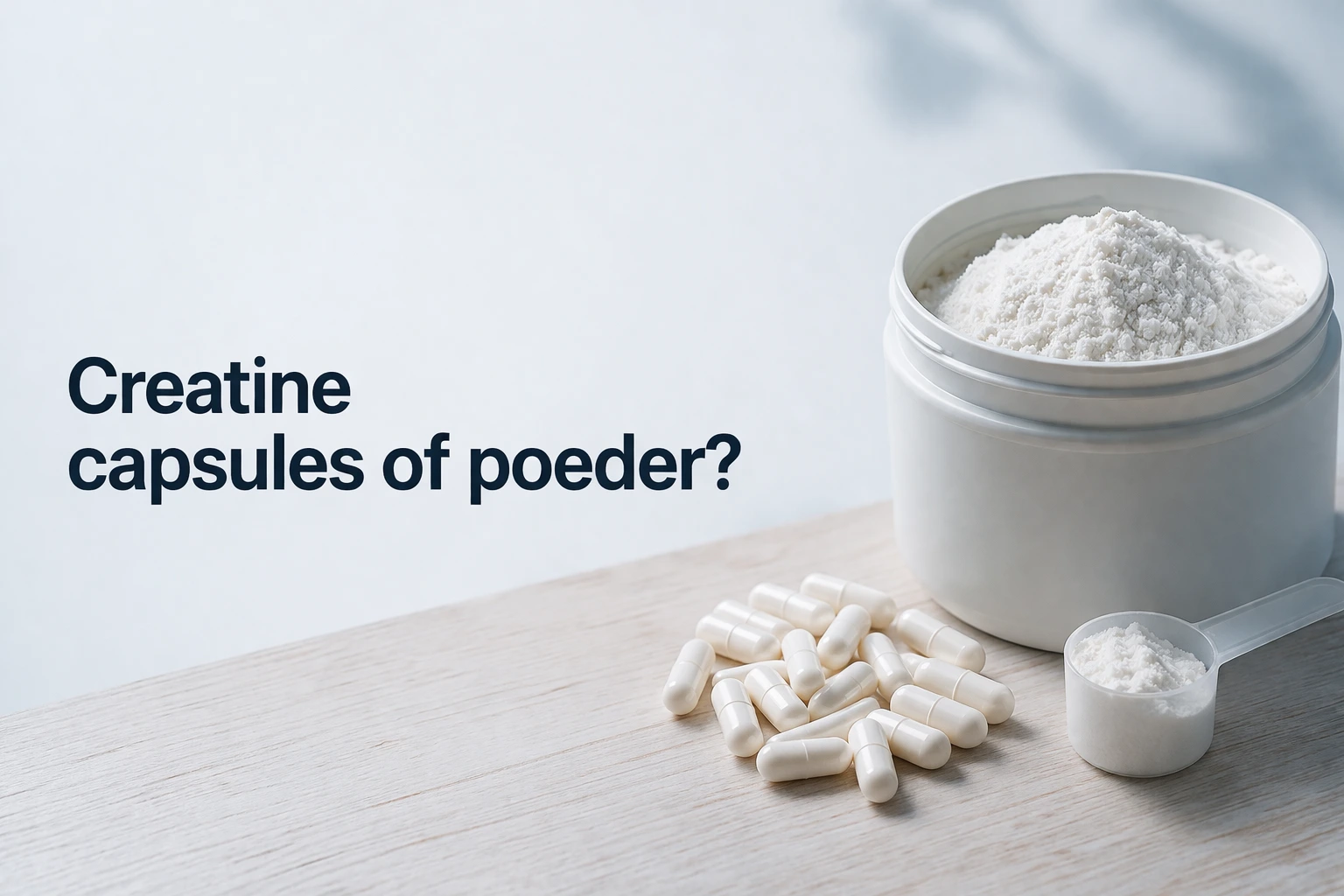 Creatine capsules of poeder met pot creatine en capsules op tafel